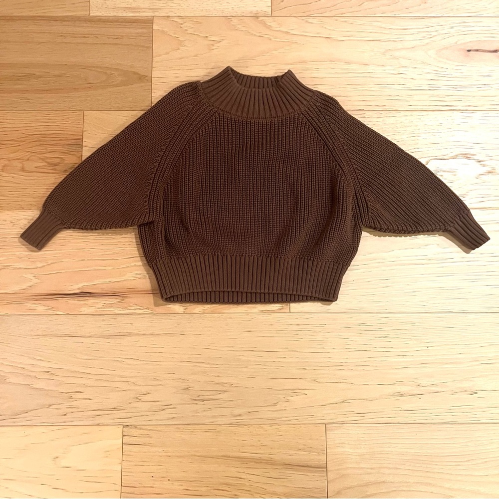 SOLD - Chunky chocolate brown oversized mock neck kids’ sweater